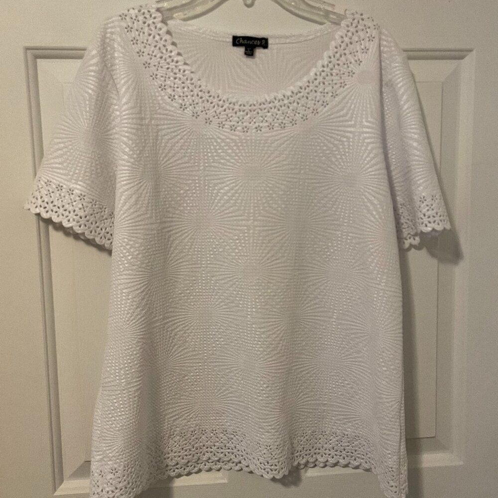 Chances R White Boho Embossed Lace Womens Top Size L